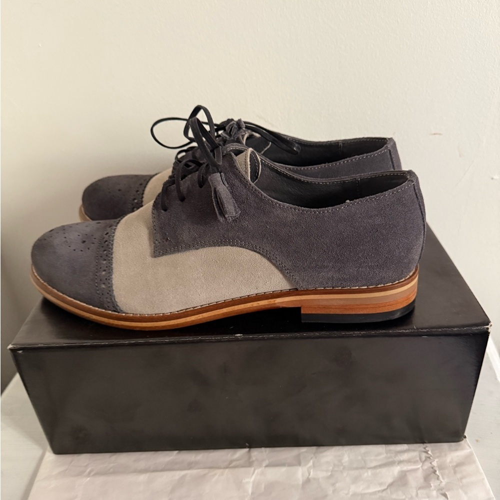 New Girotti Men’s Suede Oxford Lace Up Shoes Gray Cream Two Tone US 7 l 40 - Picture 4 of 10